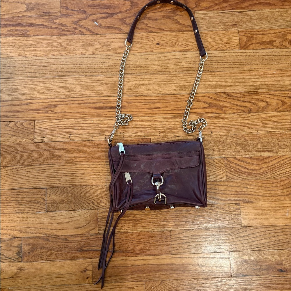 Rebecca Minkoff M.A.C. Leather Dark Red Crossbody Bag with Chain Strap